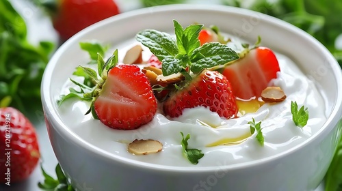 Delicious Strawberry Yogurt Parfait with Almonds and Mint