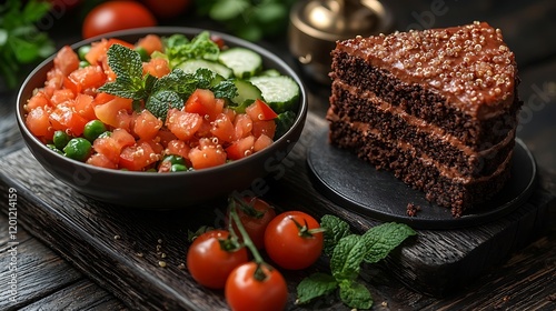 Delicious Chocolate Quinoa Cake with Fresh Tomato Salad