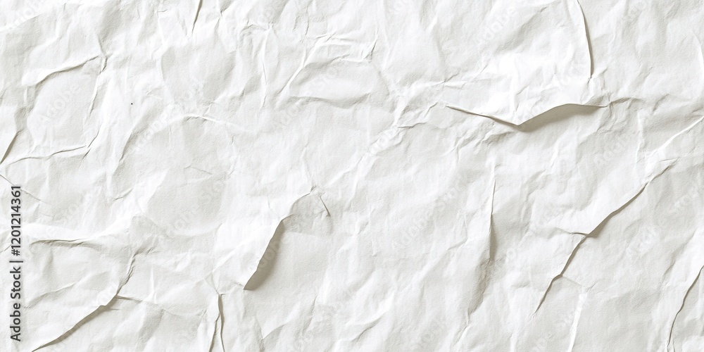Fototapeta premium Crumpled white mulberry paper texture background ideal for scrapbooking and craft projects with soft subtle shadows prominently displayed throughout.