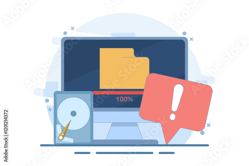 Full memory concept. File storage space is full. Can be used for landing page, template, web, homepage, poster, banner. Flat vector illustration on background.