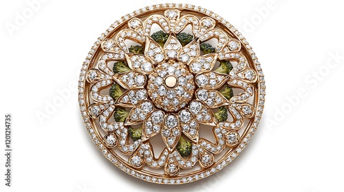 Stunning Diamond and Green Gemstone Brooch Elegant Floral Design