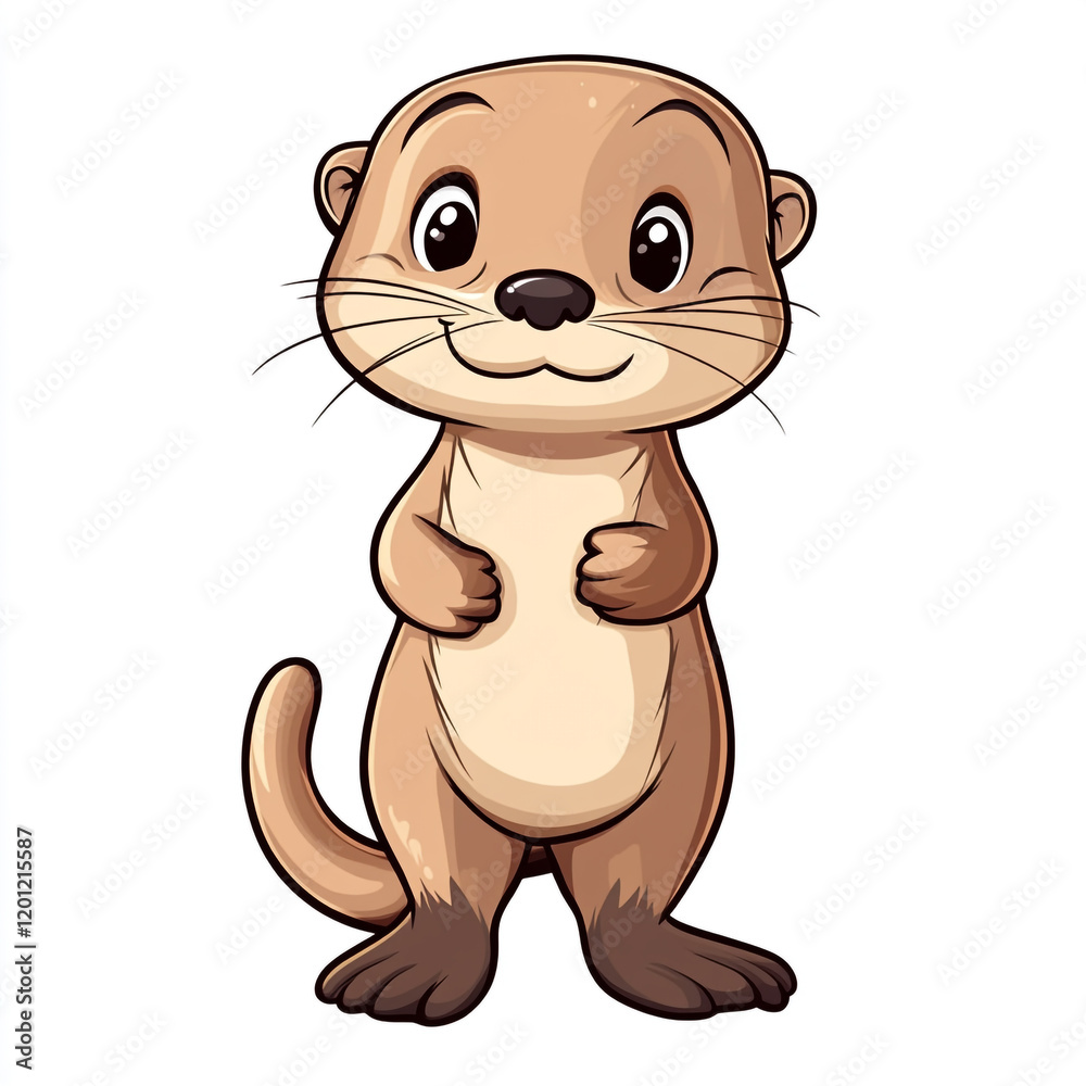 Fototapeta premium A cute, cartoon-style otter standing upright with a friendly expression. The otter has a brown body with a lighter beige belly and face. 