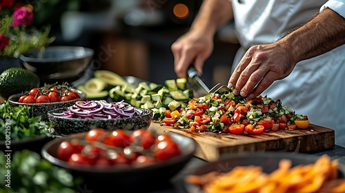 Chef Preparing Fresh Vegetable Salad Outdoors