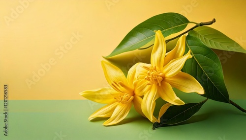 Ylang-Ylang on pastel background left space for texts