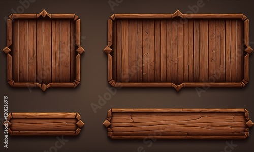 Cartoon styled wood frames in different shapes and sizes