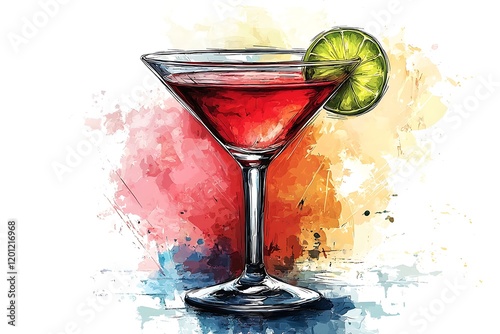 Cosmopolitan Cocktail Art Print Vibrant Red Drink Illustration