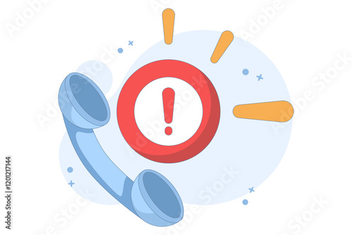 Phone concept with exclamation mark. warning notification. suspicious call, danger and fraud. danger of fraud by phone. symbol or icon. flat illustration with minimalist style design.