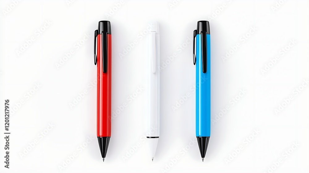 Three Pens in Red, White, and Blue on White Background Three Pens in Red, White, and Blue on White Background