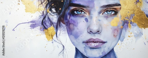Glazed watercolor idea. Captivating watercolor portrait with vibrant colors and striking features of a young woman.