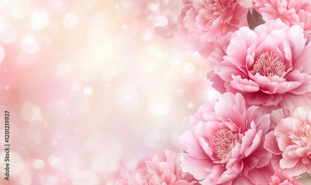 Pink peonies blooming against soft bokeh background, delicate floral design, romantic and elegant atmosphere, perfect for invitations and decor Pink peonies blooming against soft bokeh background, delicate floral design, romantic and elegant atmosphere, perfect for invitations and decor