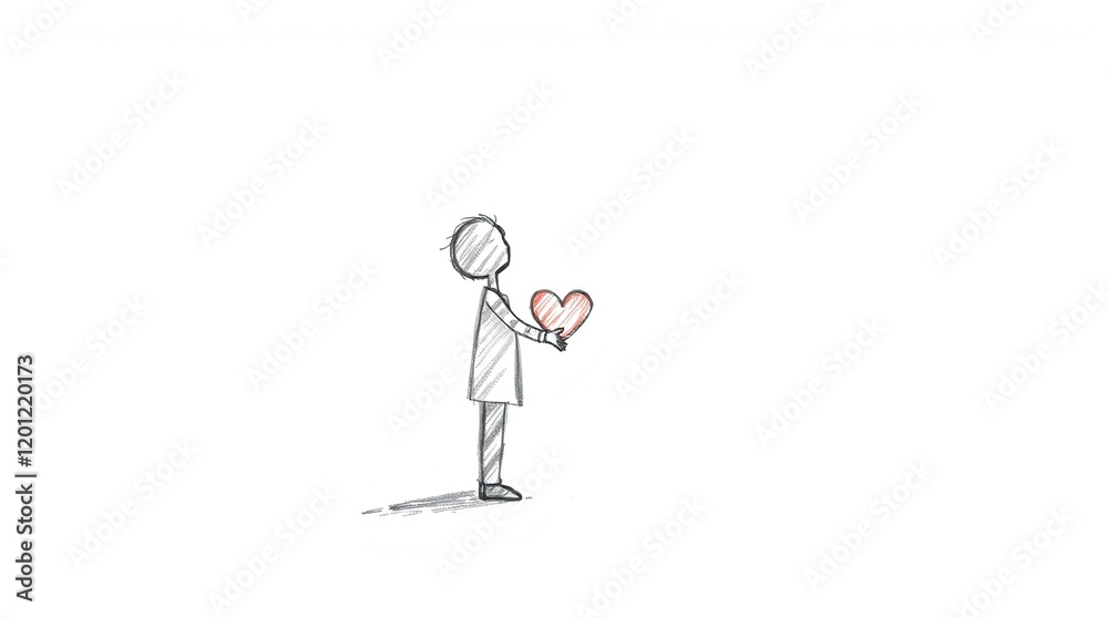  Hand-drawn sketch, Valentine's Day theme,