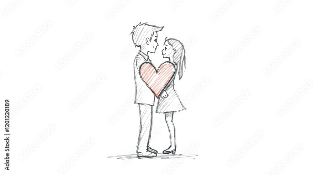 Hand-drawn sketch, Valentine's Day theme, Hand-drawn sketch, Valentine's Day theme,