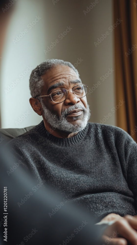 Elderly man with glasses reflecting wisdom and experience, seated in a cozy environment, showcasing thoughtful expression and gray beard Elderly man with glasses reflecting wisdom and experience, seated in a cozy environment, showcasing thoughtful expression and gray beard