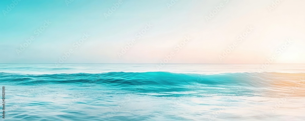Obraz premium Ocean watercolor idea. Tranquil ocean view with gentle waves lapping under a pastel sky at sunset.
