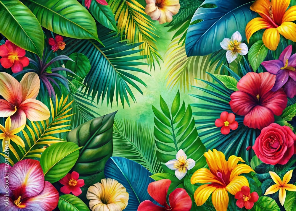 Fototapeta premium Lush Exotic Tropical Floral Pattern Background for Design Projects