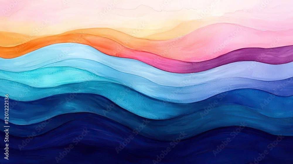 Obraz premium Ocean watercolor idea. A colorful abstract wave pattern evoking calm and serenity in vibrant hues.