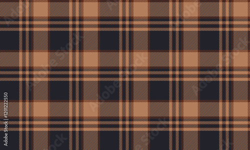 Seamless plaid pattern, navy, yellow, brown, for designing clothes, skirts, blankets, or decorative fabrics, vector illustration.