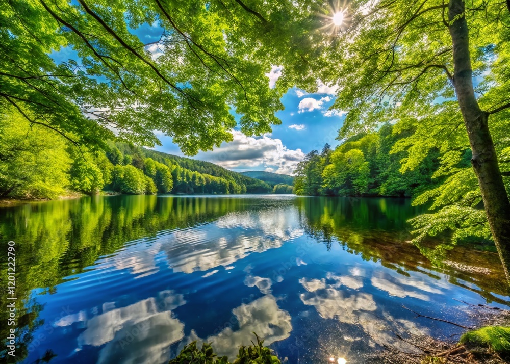 Lush Green Forest, Pristine Lake, Deep Focus Nature Photography Lush Green Forest, Pristine Lake, Deep Focus Nature Photography