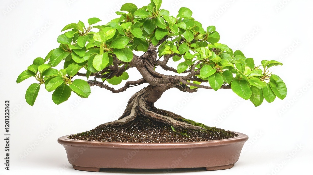 Elegant Bonsai Tree with Lush Green Leaves in a Brown Pot Elegant Bonsai Tree with Lush Green Leaves in a Brown Pot