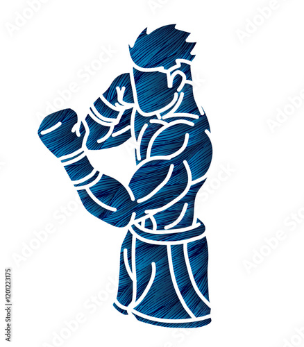 Boxing Sport Kickboxing Muay Thai Boxer Action Cartoon Graphic Vector