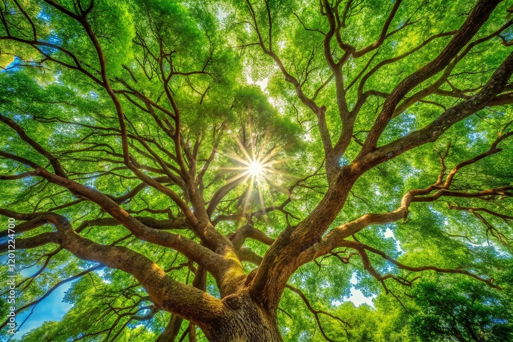 Fototapeta premium Lush Green Tree Frame Photo Background: Nature Photography for Spring & Summer Designs
