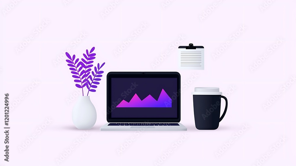 Minimalist Workspace with Laptop and Purple Plant Minimalist Workspace with Laptop and Purple Plant