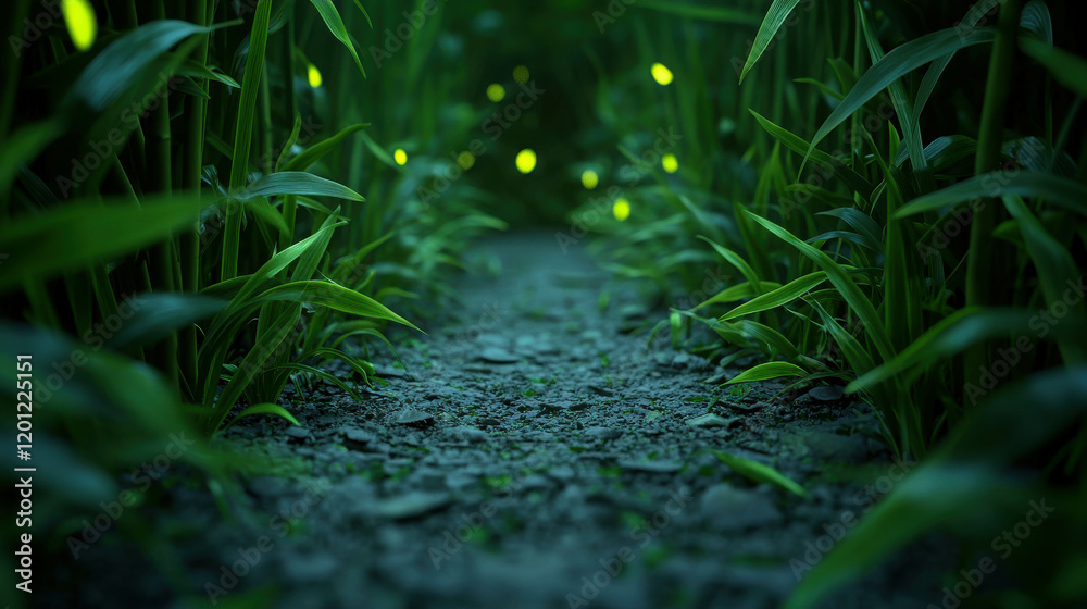 Lush Jungle Trail with Glowing Fireflies and Greenery for Nature Enthusiasts and Adventure Seekers Lush Jungle Trail with Glowing Fireflies and Greenery for Nature Enthusiasts and Adventure Seekers