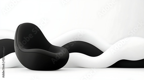 Wallpaper Mural Modern Minimalist Black and White Chair Design with Abstract Wave Forms Torontodigital.ca