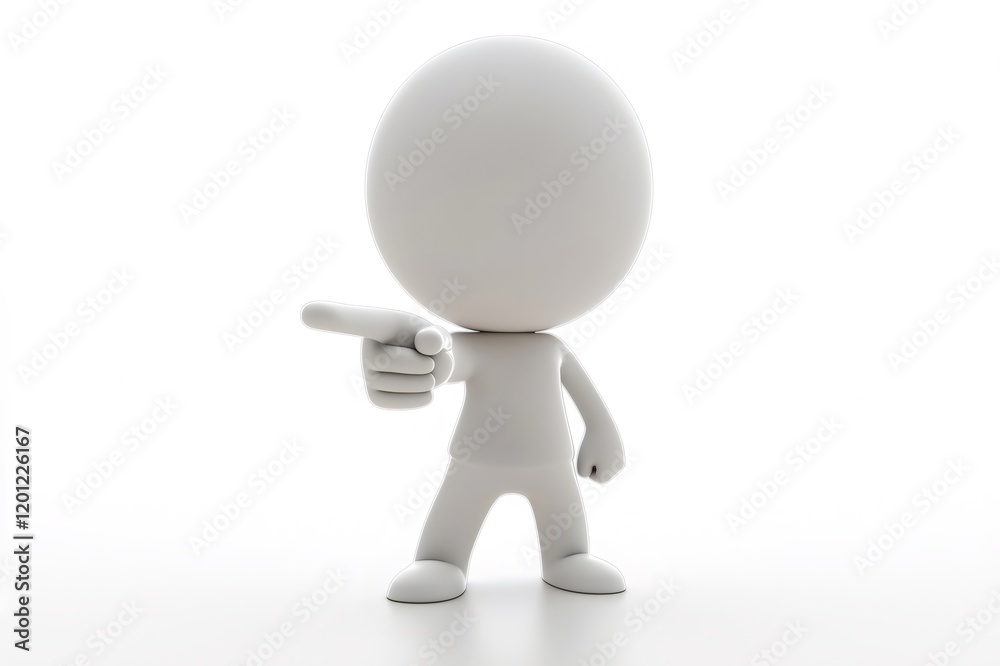 3D man pointing with his index finger against a clean white background, showcasing direction and decision making with focus and determination 3D man pointing with his index finger against a clean white background, showcasing direction and decision making with focus and determination
