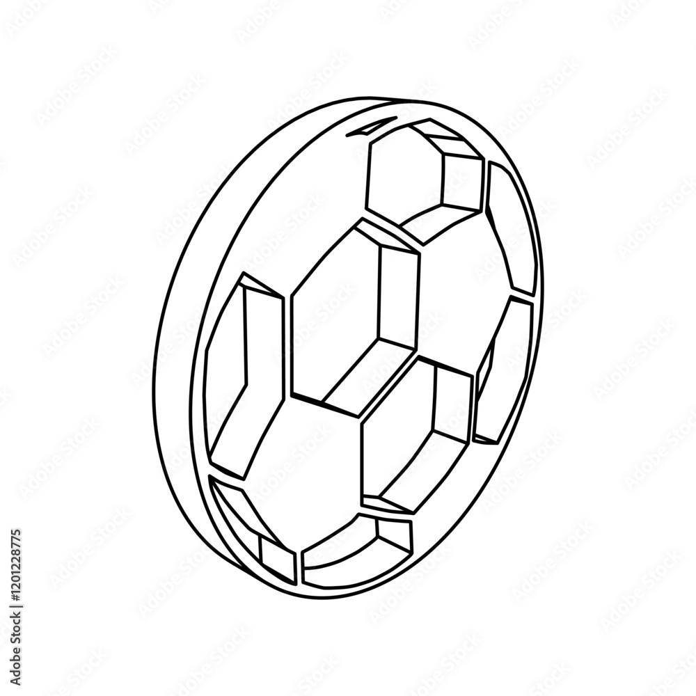 Obraz premium The outline of a large football symbol is made with black lines. 3D view of the object in perspective. Vector illustration on white background