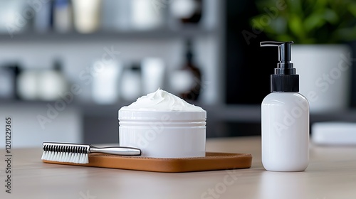 Wallpaper Mural Luxurious skincare products displayed on a wooden tray Torontodigital.ca