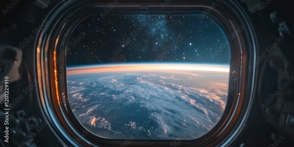 Breathtaking view of Earth from space showcasing a vibrant horizon and a blanket of stars. Generative AI Breathtaking view of Earth from space showcasing a vibrant horizon and a blanket of stars. Generative AI