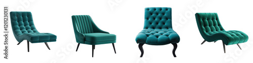A collection of elegant tufted velvet armchairs in a luxurious high end interior design setting  The chairs feature a classic ornate style with button detailing and a plush comfortable appearance