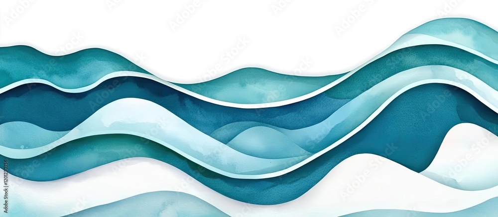 Fototapeta premium Ocean watercolor idea. Abstract wave patterns in blue tones, ideal for backgrounds or modern art projects.