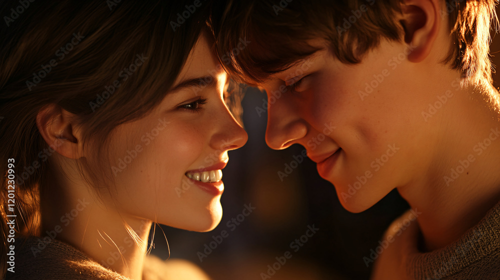 a couple looking at each other side by side a couple looking at each other side by side