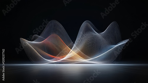 Randomly drawn colorful parabolas stand out against a plain black backdrop, with clean lines and photorealistic precision. 
