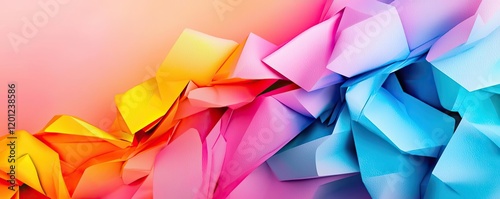 Polygon watercolor concept. Vibrant paper folds create a lively background with soft colors in a modern design.