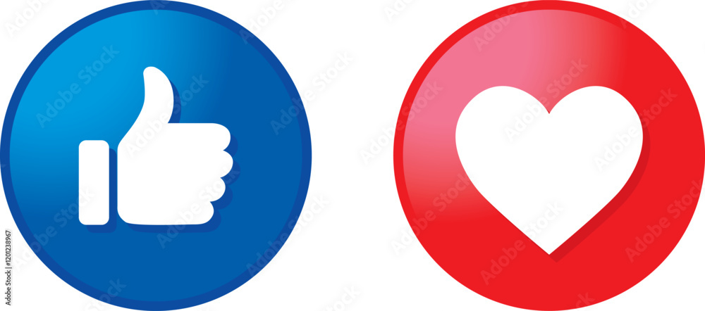 Social media icons: Like or Thumb up and Heart - Vector Illustration - v2
