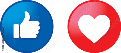 Obraz na płótnie Social media icons: Like or Thumb up and Heart - Vector Illustration - v2 w salonie