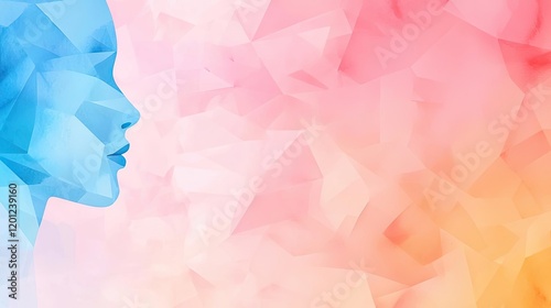 Polygon watercolor concept. Abstract representation of human emotions in vibrant colors conveying tranquility.