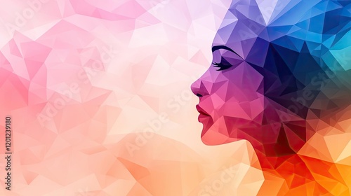 Polygon watercolor concept. A colorful, geometric profile art piece representing modern femininity.