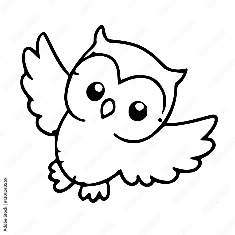 Fototapeta premium Cartoon of Owl, Black & White