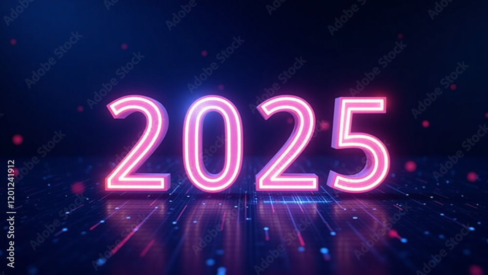 Stylized Numeral 2025 Illustration with Glowing Surrealistic Effect
