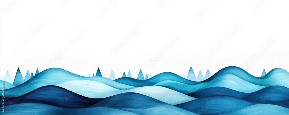 Naklejka premium Ocean watercolor idea. Stylized ocean waves in blue tones, capturing the beauty of water in motion.