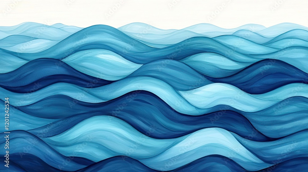 Fototapeta premium Ocean watercolor idea. Abstract waves in various shades of blue representing fluidity and tranquility.