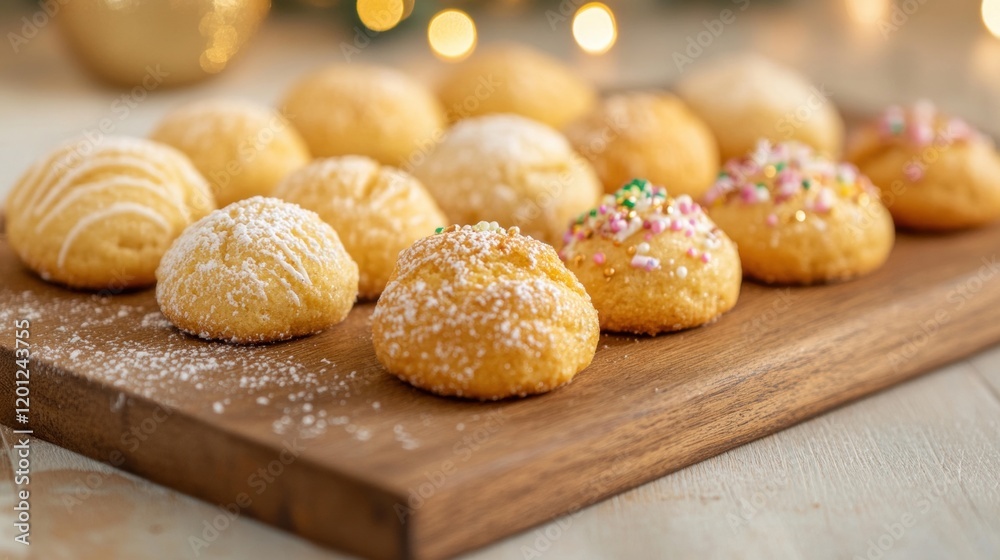 Delicious holiday cookies are beautifully displayed on a wooden board, capturing the festive spirit of the season with vibrant colors and textures Delicious holiday cookies are beautifully displayed on a wooden board, capturing the festive spirit of the season with vibrant colors and textures