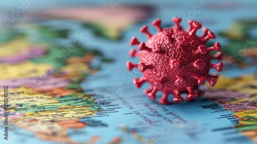 Coronavirus model on world map highlighting global pandemic spread. HMPV, Human metapneumovirus