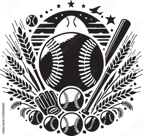 Black Color Baseball Silhouette Vector Illustration, Solid White Background