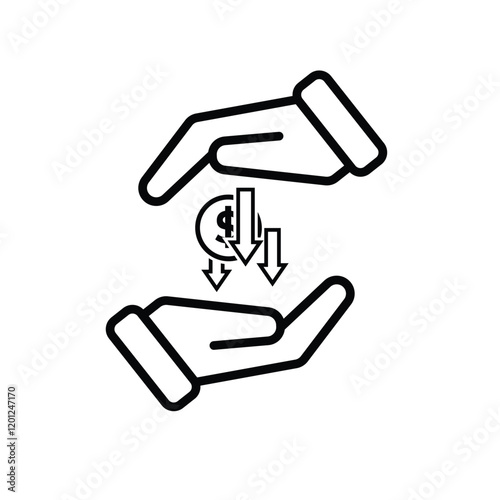coin icon. money weakens or falls in hand. money management vector, business and finance icon, showing continuous movement. Line design style