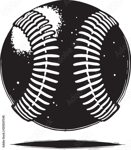 Black Color Baseball Silhouette Vector Illustration, Solid White Background